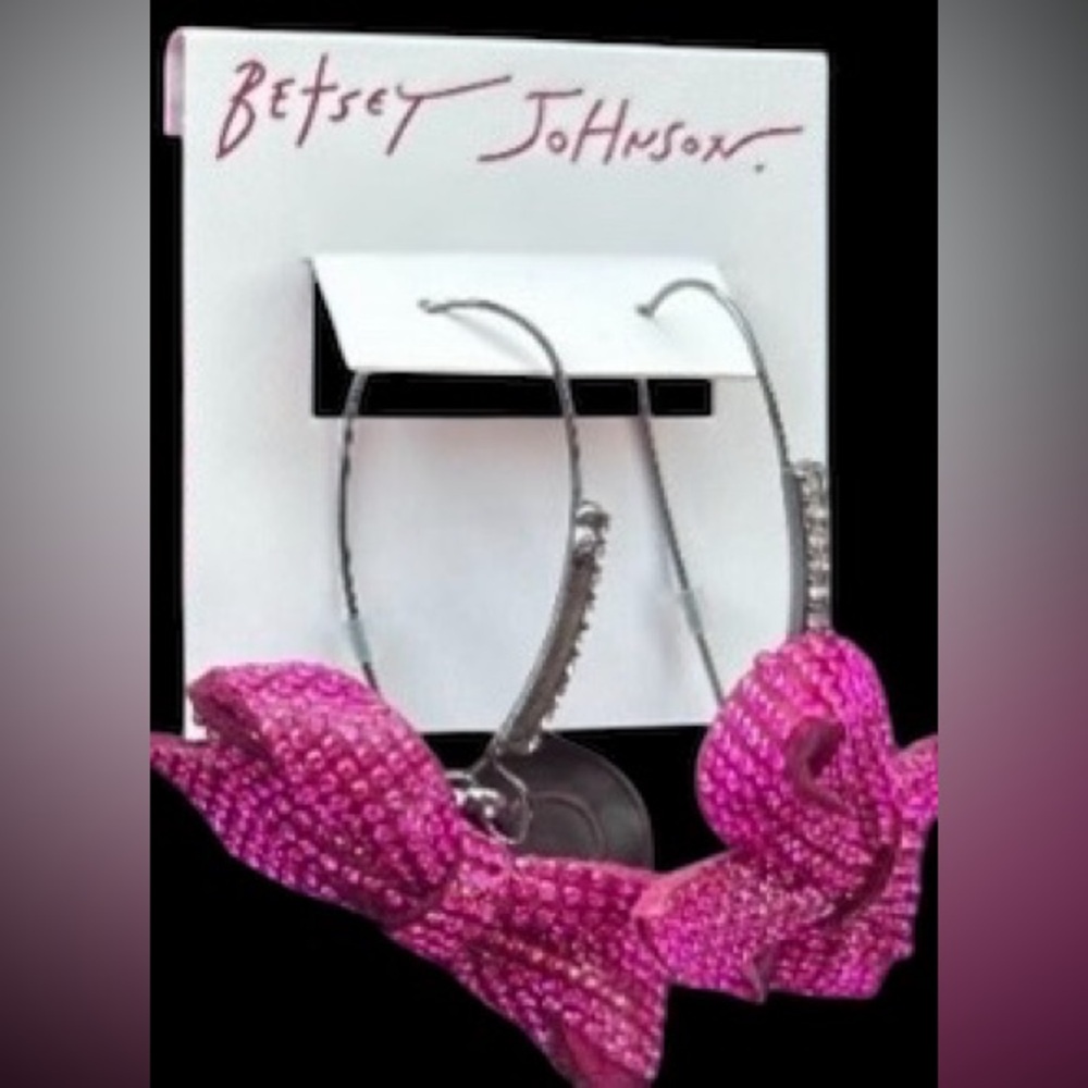 BETSEY JOHNSON SET Pink Pavé & Crystals Statement Bow Necklace & Earrings NWT - Picture 11 of 15